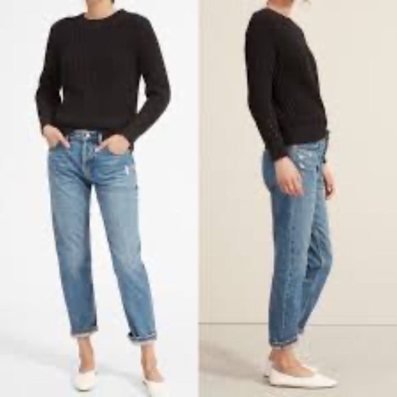 Everlane O-S Boy Friend Distressed Cropped Blue Jeans 25 - Picture 1 of 11